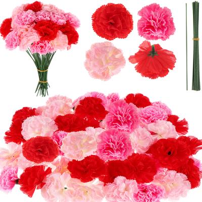 60 Pack Eternal Blossom Silk Carnation Flower With Stems Leaves Artificial