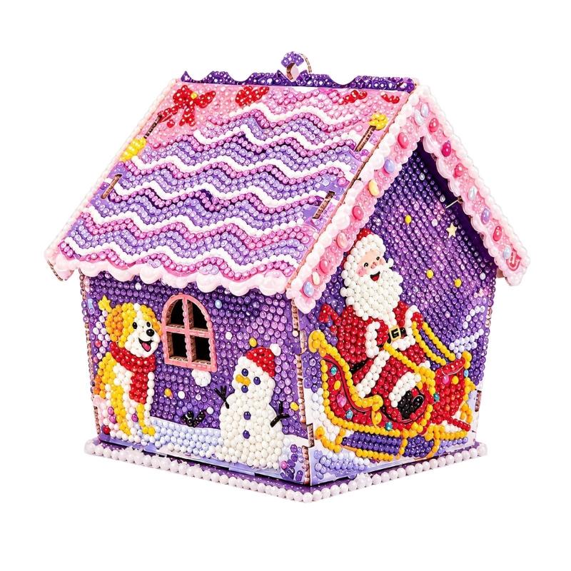 Freestanding Wooden Christmas Art Craft, Multicolored Decorative Project for Creating Pitched-Roof Seasonal Display