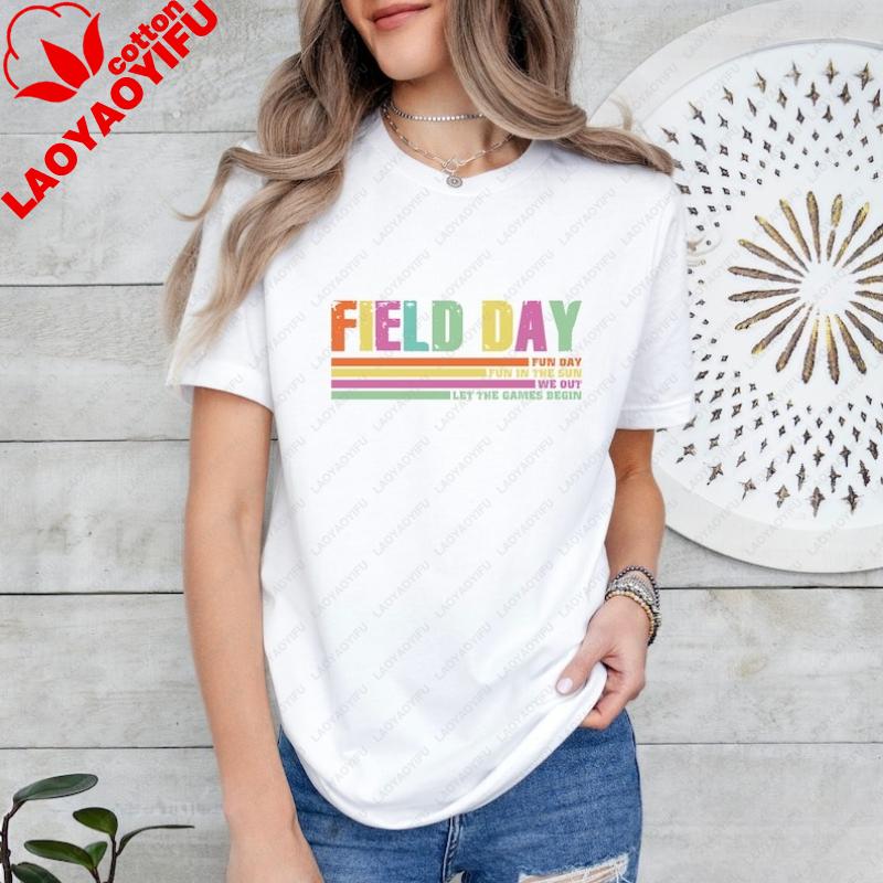 Retro Colorful Field Day 2026 Let The Games Begin for Field Day Funny Teacher Shirt Last Day of School Harajuku Graphic T Shirts