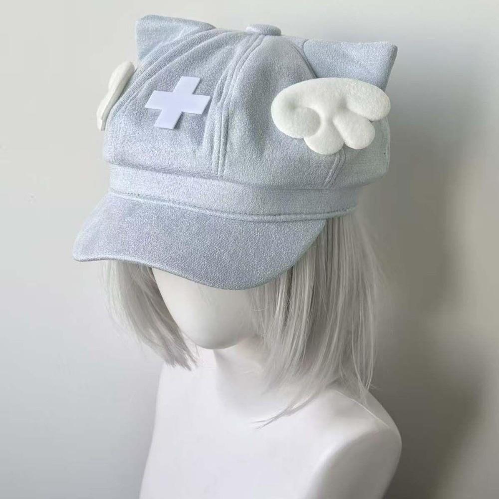 Cat Ears Beret Hat Cross Decoration Octagonal Cap Harajuku Angel Wings Hat  Lolita Fashion