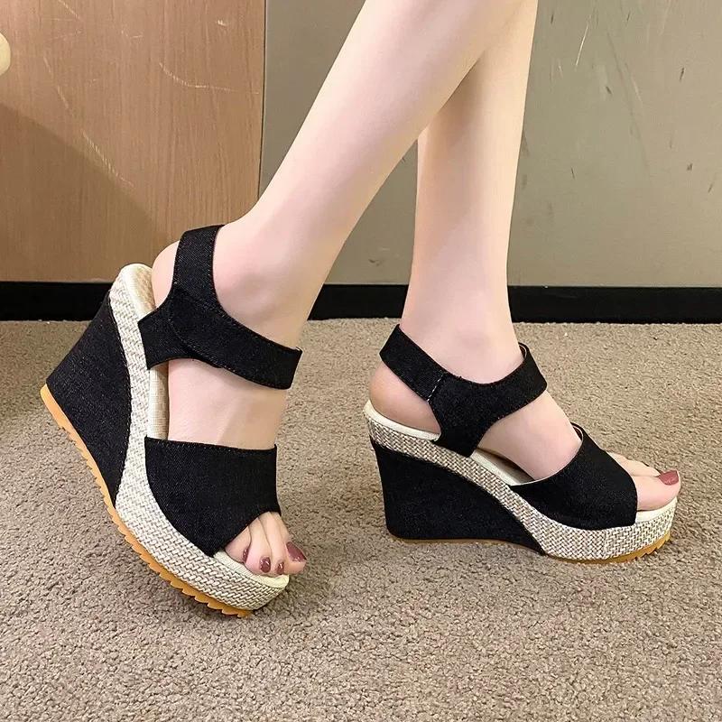 2024 High Quality Women's Shoes Plus Size Women's Sandals Peep Toe Dress Sandals Women New Round Toe Wedge Sandals
