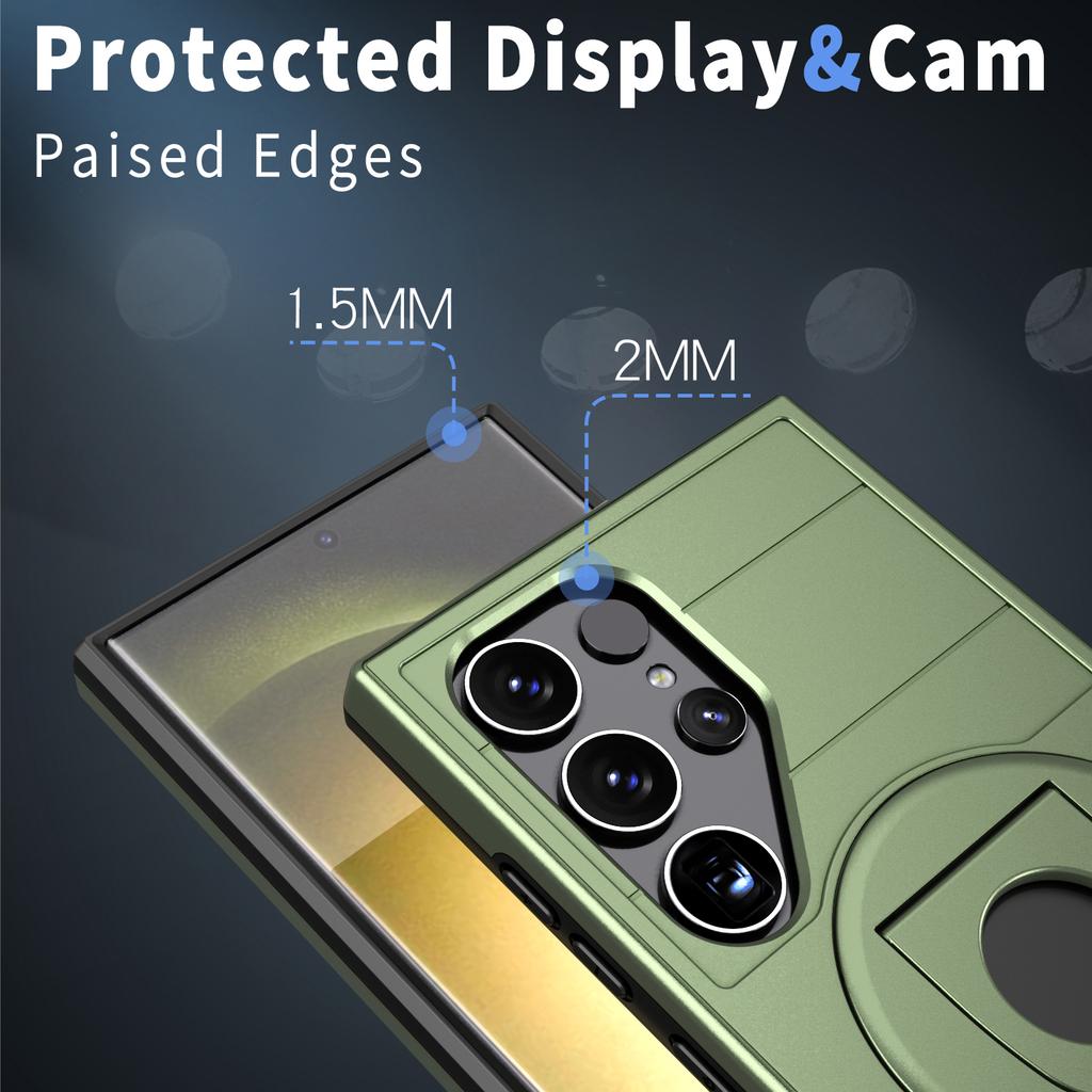 For Samsung Galaxy S24 Ultra Magnetic Case Ring Kickstand PC+TPU Phone Cover