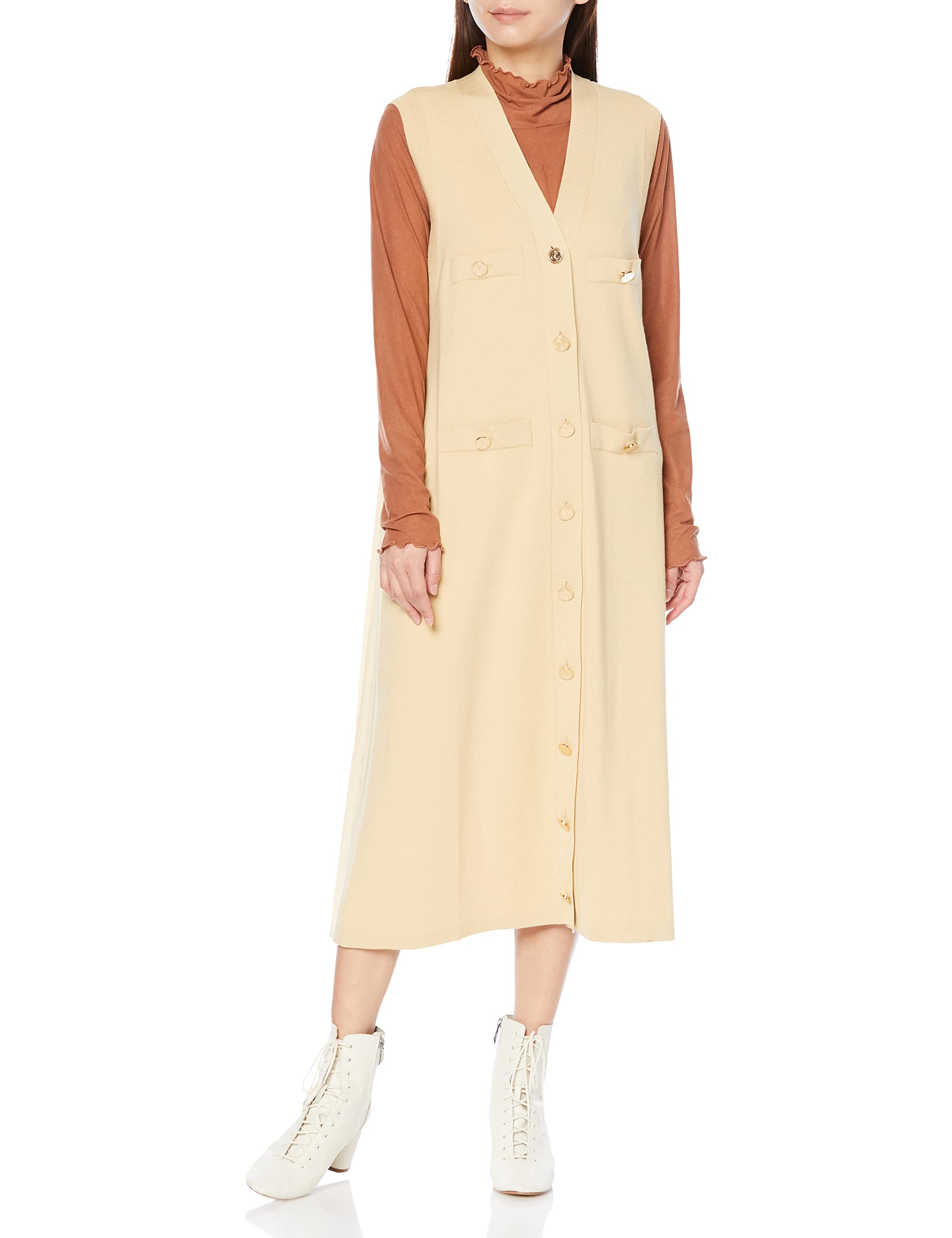 

2023SS Back Pleats Knit One Piece Ladies Beige [Grace Continental] бежевий