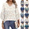 Blouses For Women Dressy Casual 3/4 Length Sleeve Womens Tops V Neck Tshirts Shirts With Flared Sleeve