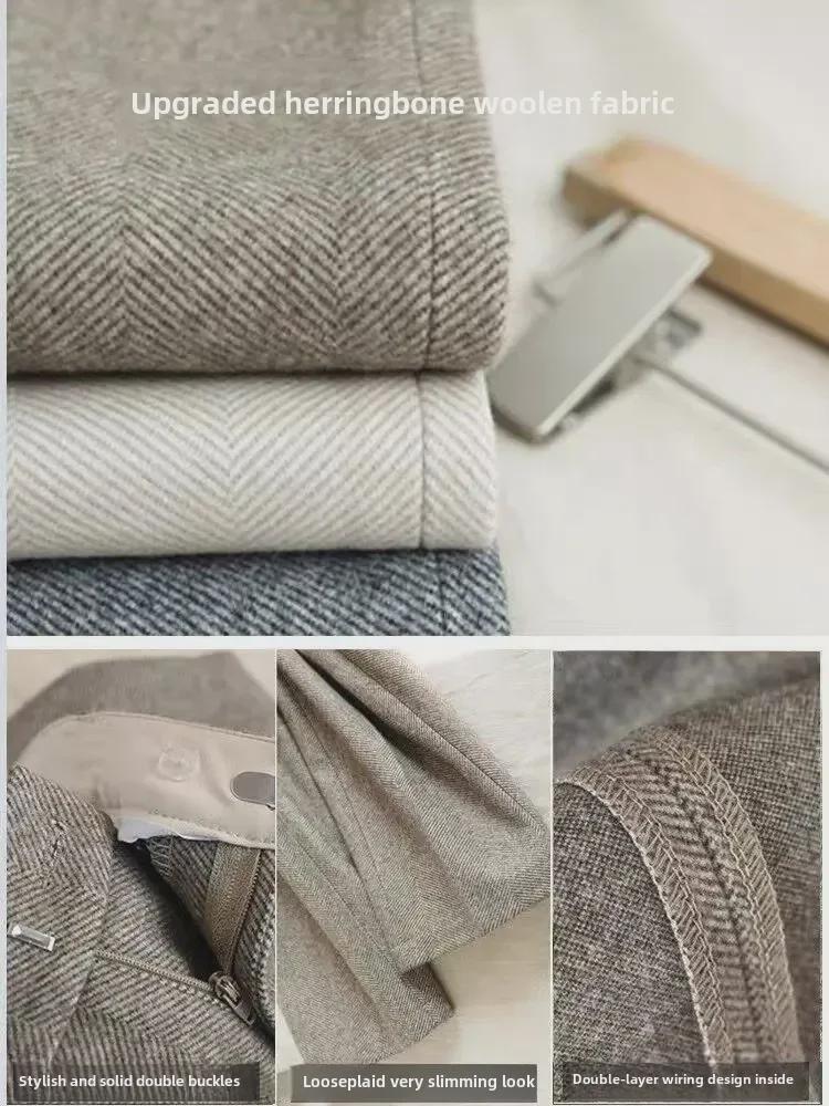 Damen High-Waist Fischgräten-Wollhose: Schlank, Lässig und Professionell