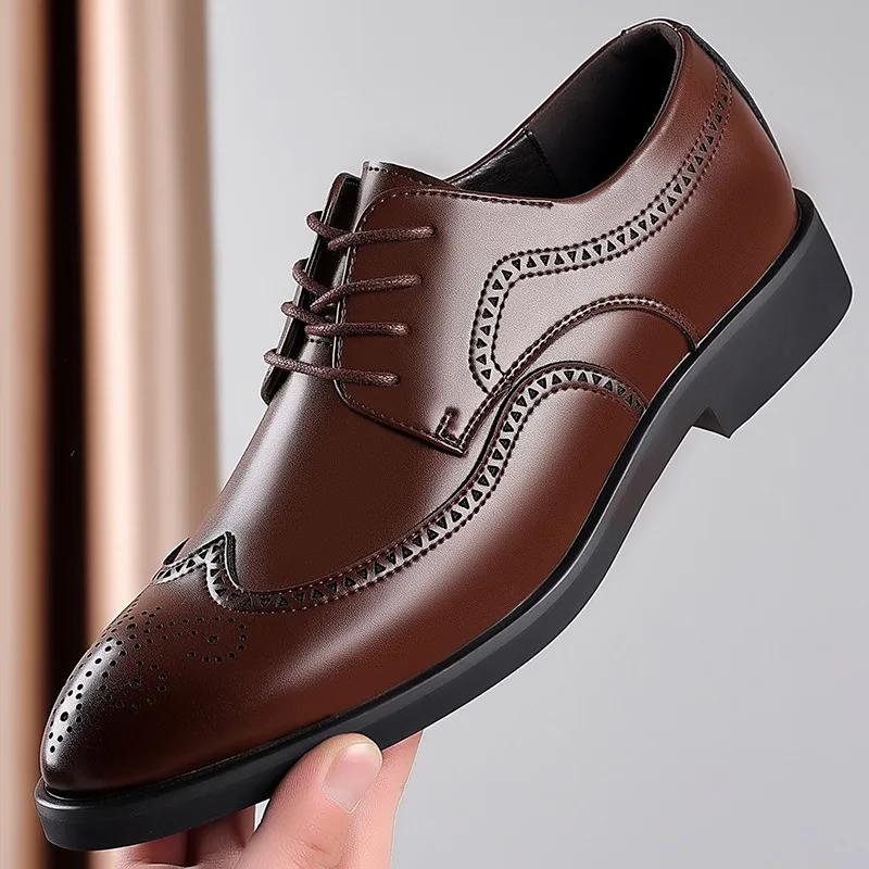 Men Classic Retro Brogues Men Lace Up Business Leather Shoes Formal Office Flats Men Wedding Party Oxford Shoes