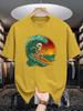 Unisex Crew Neck Tee Retro Skeleton Surf Ocean Wave Art Print Soft Cotton Loose Short Sleeve Summer Casual Male Streetwear Tops