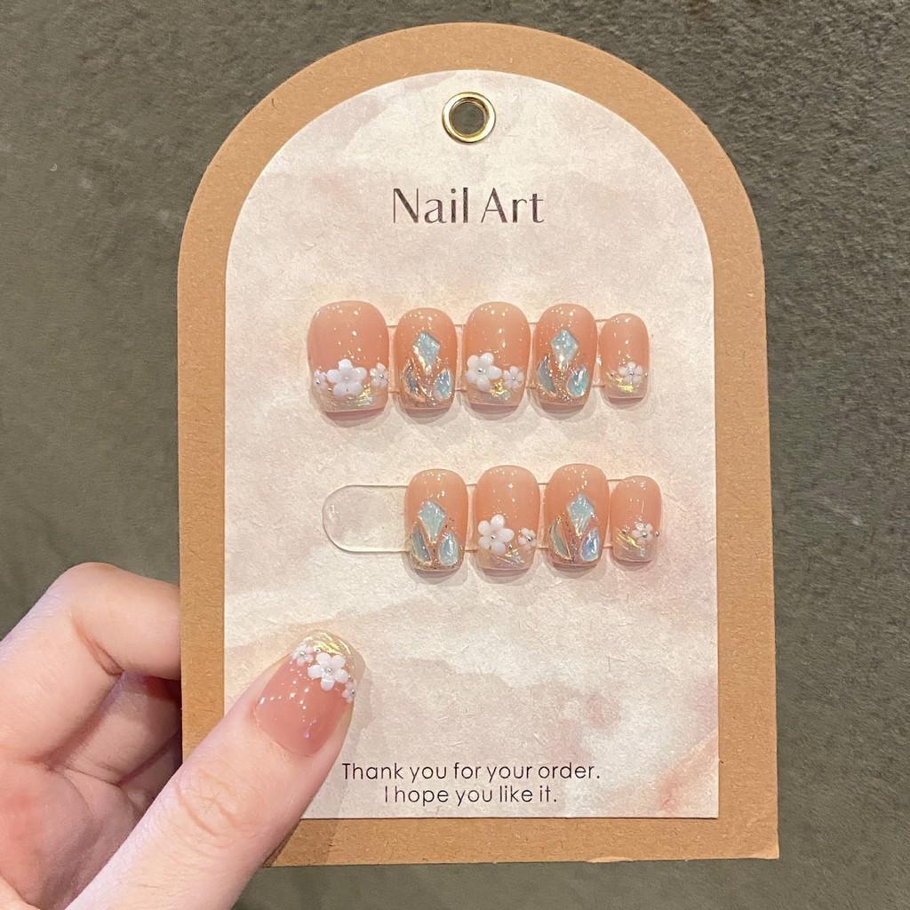 Fake Nails Romantic Flower Crystal Starry Sky press on nails acrylic Fake Nails Reusable Fake Nails