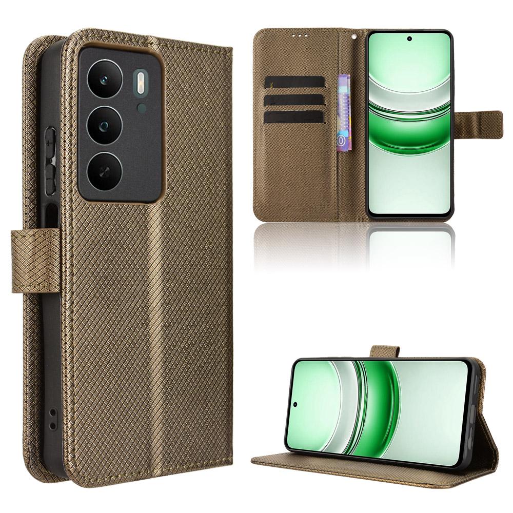 For Realme C71 4G Leather Wallet Case with Strap Diamond Texture Phone Cover