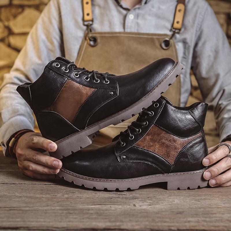 

Новые мужские конные рабочие ботинки Винтажный британский западный стиль Искусственная кожа Высокие ковбойские ботинки с боковой молнией 48