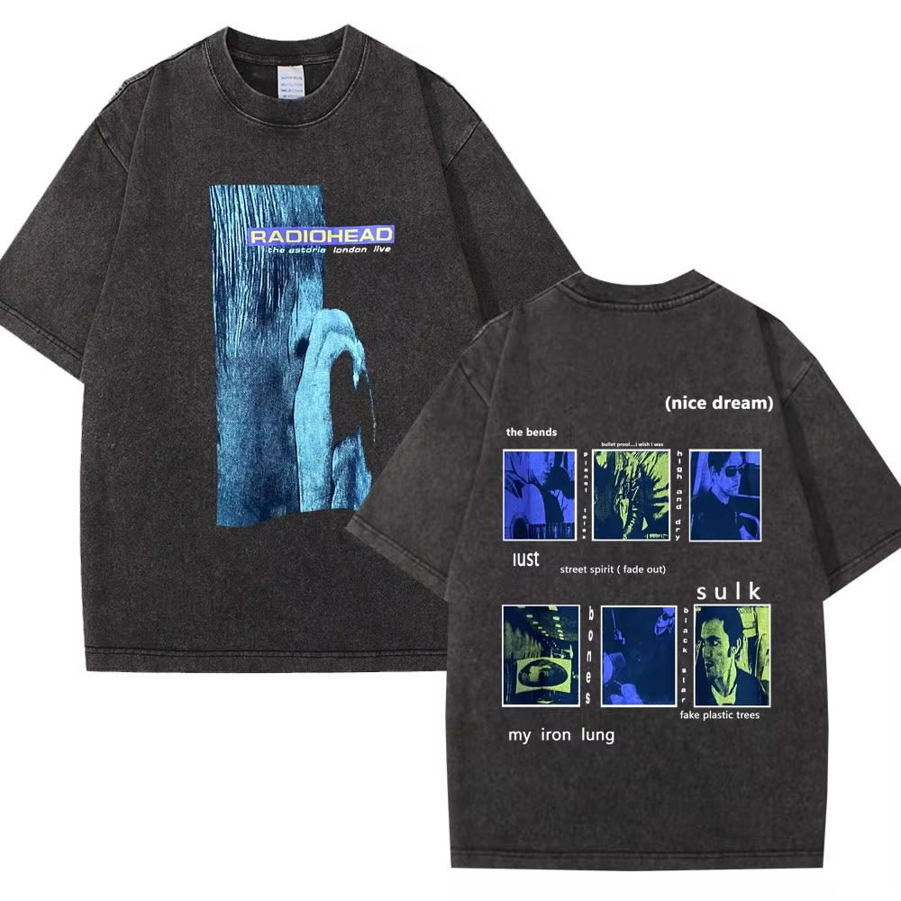 Wyprała Koszulka Retro Rock Band Radiohead The Bends Mężczyźni Kobiety Moda Hip Hop Gotycka Koszulka Oversize Bawełniana Codzienna Męskie Koszulki