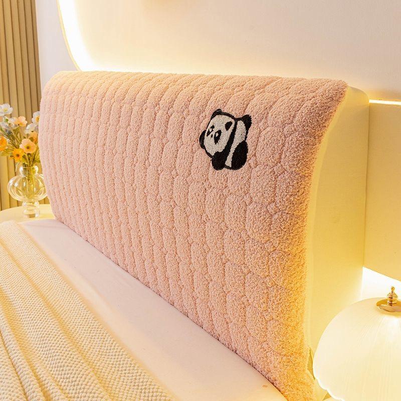 Elastic Teddy Velvet Cartoon Embroidery Headboard Cover Full-wrap Dust-proof Wooden Bedhead Backrest Cover Removable Washable 120x65cm