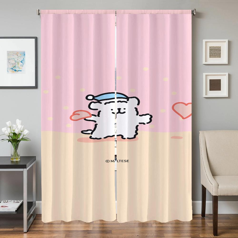 Home Interior Kitchen Curtains for Living Room 2 Pieces Blackout Curtains Door Curtain Maltese Dog Bedroom Decoration Partition