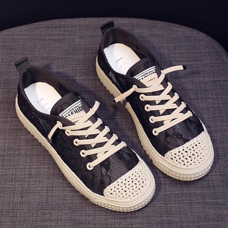 

Fashion Black Woman Footwear Summer Mesh Breathable Shoes for Women Lace Up High on Platform Casual Original Designer Luxury Offer Cheap 35