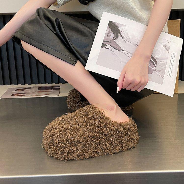 Papuci de pluș pentru femei cu deget acoperit, papuci cu blană, papuci casual cu platformă, șlapi, pantofi noi