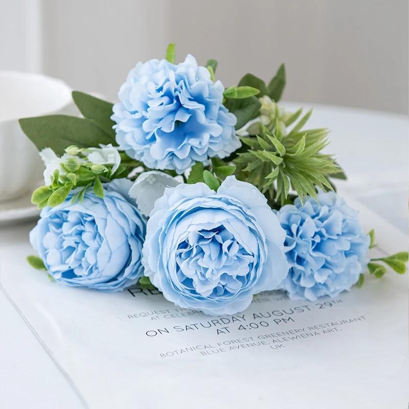 

1Pc Artificial Flowers Chrysanthemum Peony Festival Accessory Home Room Table Arrangement Wedding Wreath Brial Bouquet Decor синій