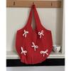 Retro Polyester Knit Tote Bag for Women Bow Woven Shoulder Handbag KTB