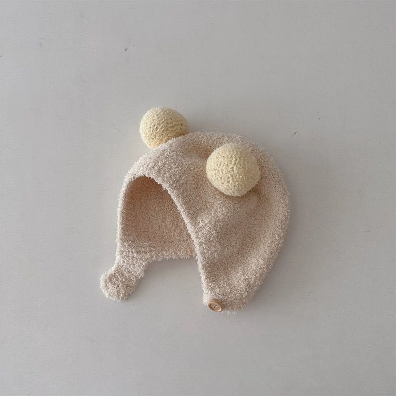 Korean Style New Arrival Baby Ear-Warming Hat for Fall Winter Warm Winter Hat Comfortable Infant Double-Ball Soft Knit Beanie Trendy