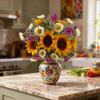 Artificial Sunflower Bouquet for Wedding Bridal Holding Flowers Fake Silk Sunflower with White Small Daisy Flower for Bride Bridesmaid Wedding Party