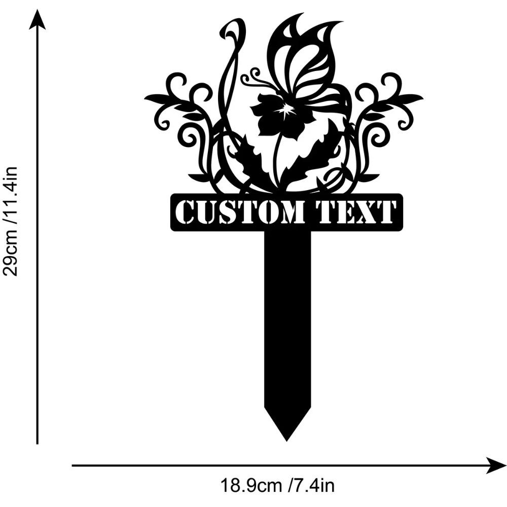 Butterfly Flower Metal Sign Garden Decor with Stake Personalized Yard Art Outdoor Wall Decor