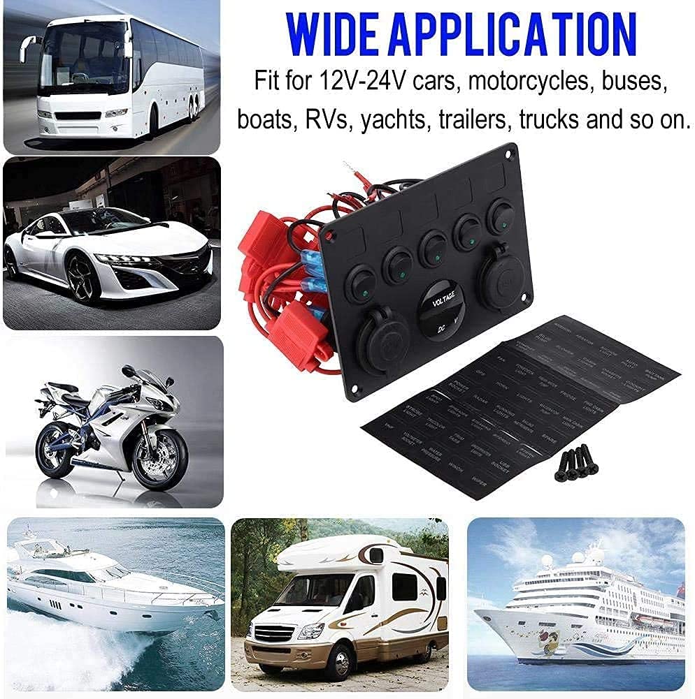 Cherrytree Switch Panel, 5 Rungs, Waterproof, Multi-functional Marine Rocker Switch Panel, USB Socket, Dual