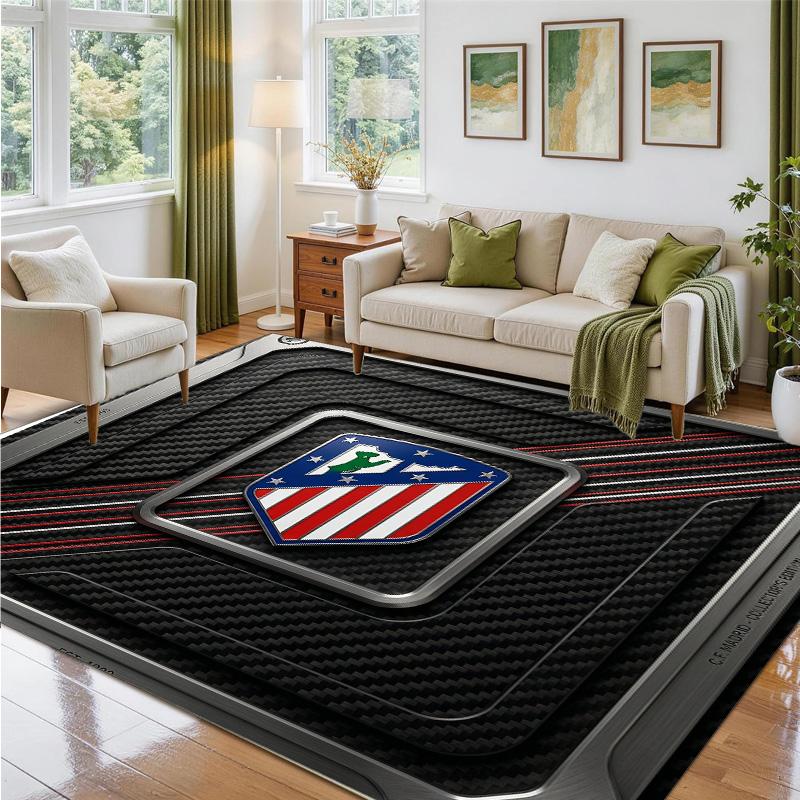 Covor din Catifea Cristal cu Design Atletico Madrid Covoraș Decorativ Moale pentru Dormitor Intrare