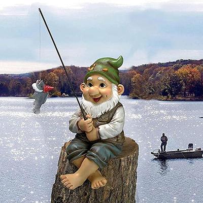 Vissen Kabouterbeeld Tuinkabouter Hars Visserssculptuur Mini Elf Figuurtjes Bureau Tuin Gazon Fontein Buitendecoratie Cadeau
