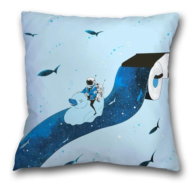 45x45cm Creative Spaceman Astronaut Ocean Blue Square Pillow Cover Living Room Sofa Office Seat Cushion  Home Decoration