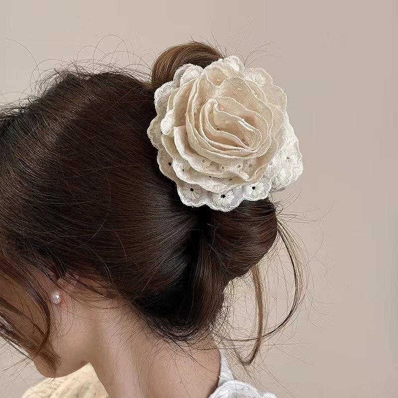Flower Clip Rose Half-Tied Hairpin Women Headdress Big Flower Large Shark Claws