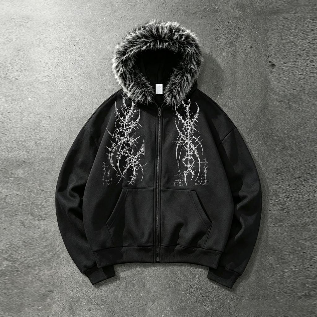 Relaxed-Fit Sweatshirt with Faux Fur Collar—Soft Fabric, Versatile Long-Sleeve Jacket for Young Professionals and Commuters
