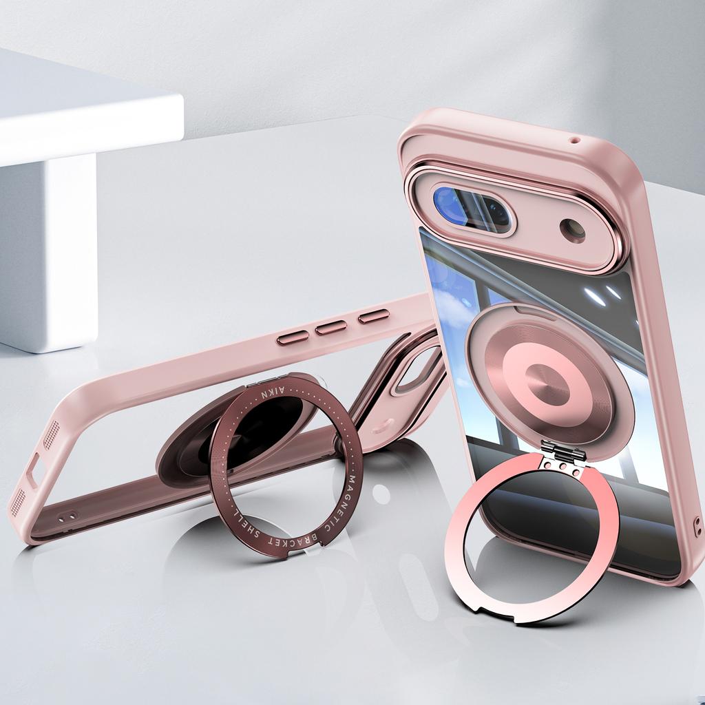 Magnetic Ring Holder Magsafe Case for Google Pixel 8A Transparent Acrylic PC Shockproof Wireless Charging Cover for Google 9 Pro