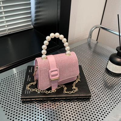 Simple, Shiny and Fashionable Spring New Solid Color Texture Pearl Portable Chain Crossbody Women's Small Square Bag