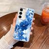 For Samsung Galaxy S24 S23 Ultra Plus FE S25 S22 Ultra Plus S21 FE Laser Phone Case Green Leaf Orange Color Flower Print Covers