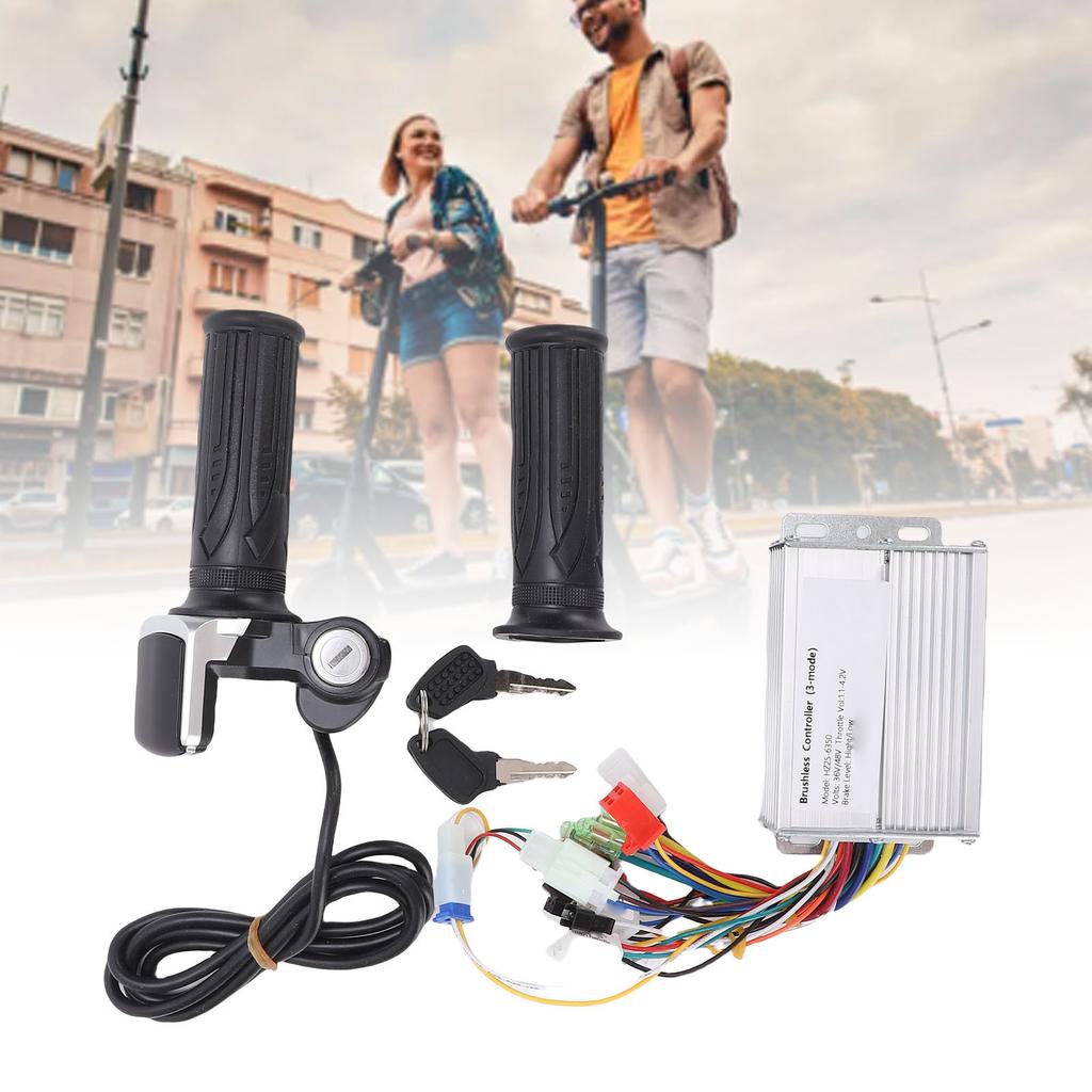 Electric Bike Controller Kit Brushless Motor Controller with Throttle Handle Grip Keys for Electric Scooter Modification