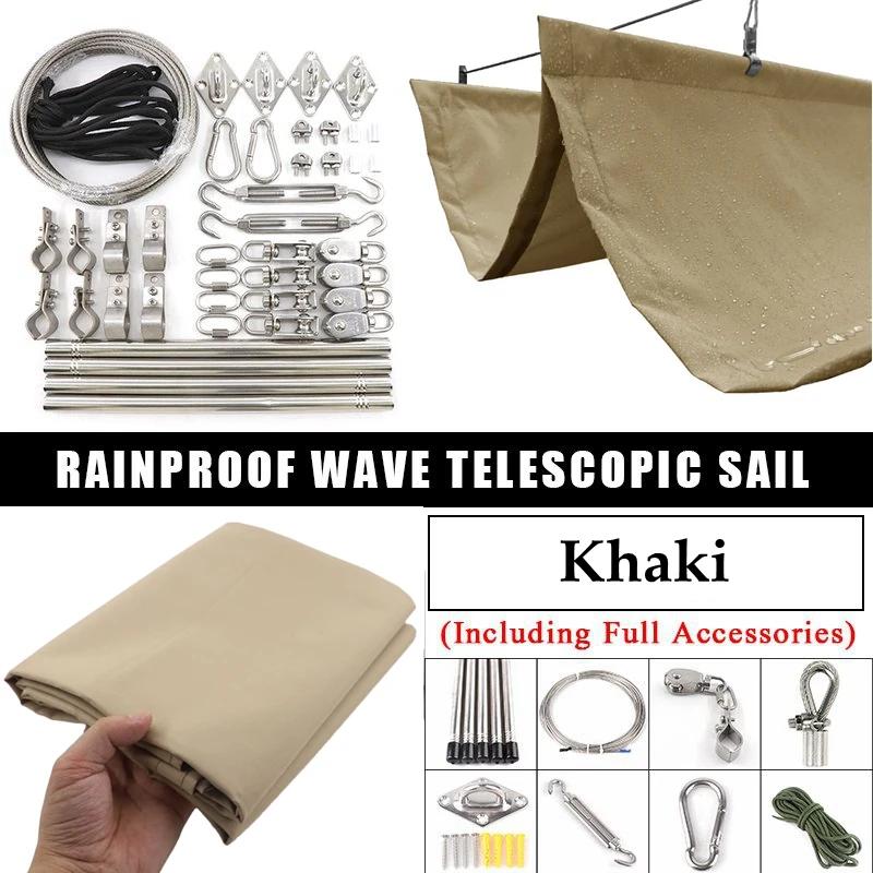 Width 2.5m~3m 300D Rainproof Wave Telescopic Sail Outdoor Awning Anti-UV Patio Pergolas Sun Canopy Retractable Wave Sunsade Net