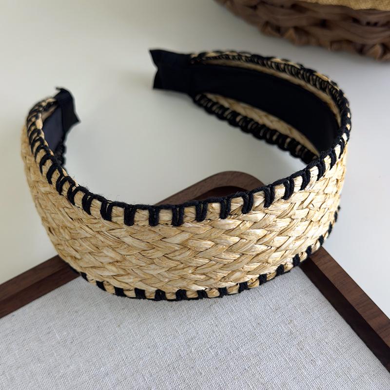 Bohemian Straw Wide-Brimmed Headband for Women - Vacation Style Hair Accessory