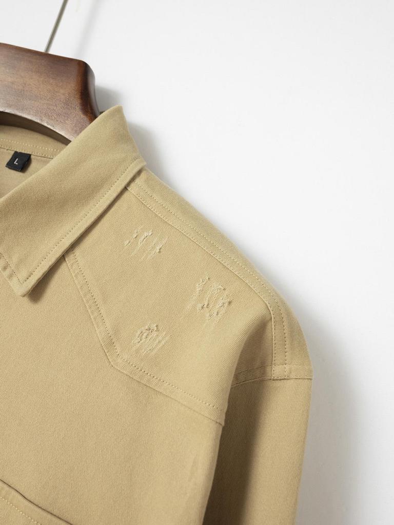 European Style Men's Washed Stretch Cotton Business Casual Long Sleeve Shirt