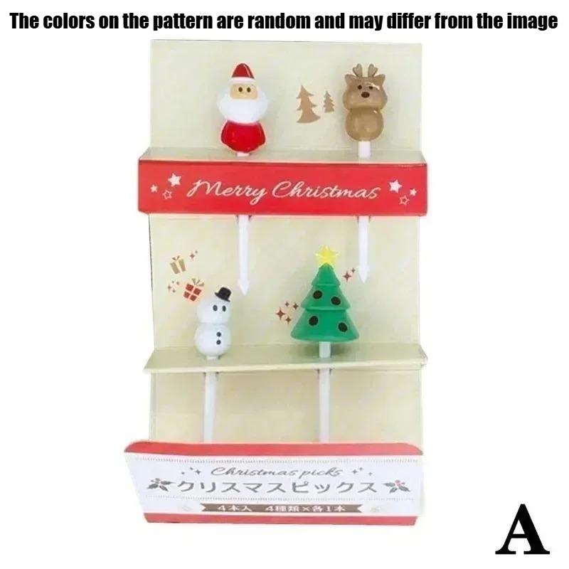 Christmas Fruit Forks Set Plastic Xmas Cupcake Toppers Elk Snowman Santa Claus Cookie Toothpick Xmas Party Cake Decorations