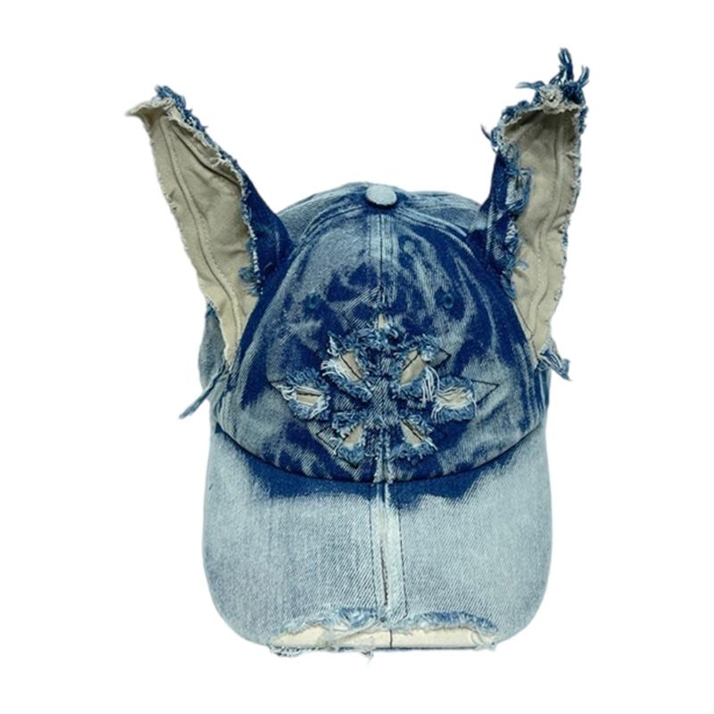 

Animal Ear Baseball Hat for Adult Unisex Autumn Spring Baseball Hat Outdoor Sun Caps Casual Distressed Hiphop Dance Hat синий