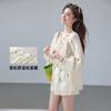 French Vacation Style Lyocell Sun Protection Embroidered Long-Sleeved Shirt and Elastic Waist Lined Shorts Two-Piece Set for Summer