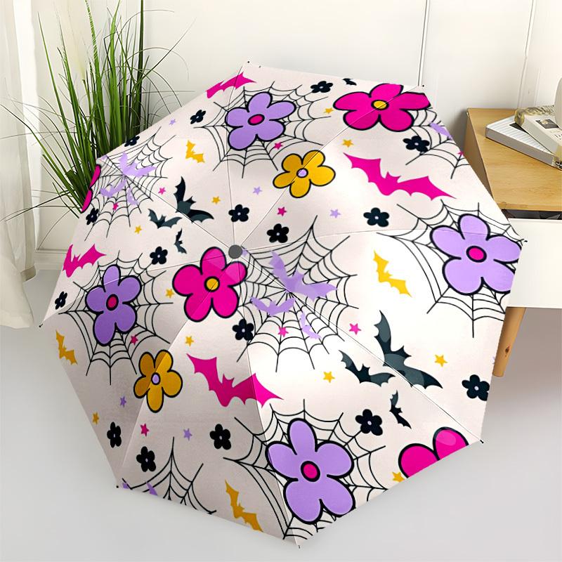 1pc Spiderweb floral pattern Automatic Folding Umbrella. Portable collapsible design, Best  birthday festival gift yy250924133