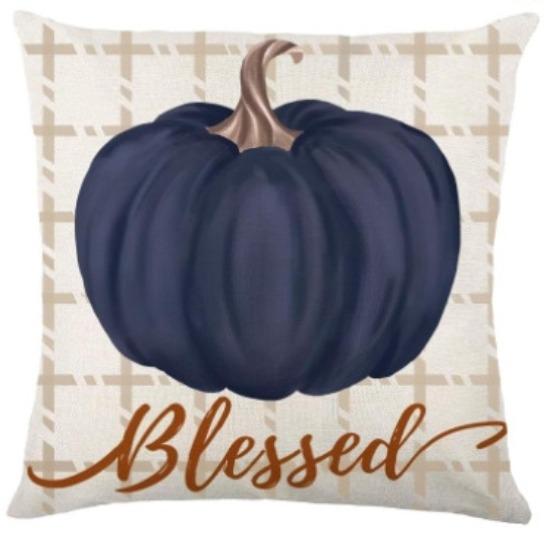 Halloween Pumpkin Decor Plaid Linen Throw Pillow Cover Living Room Sofa Lumbar Pillow Cushion