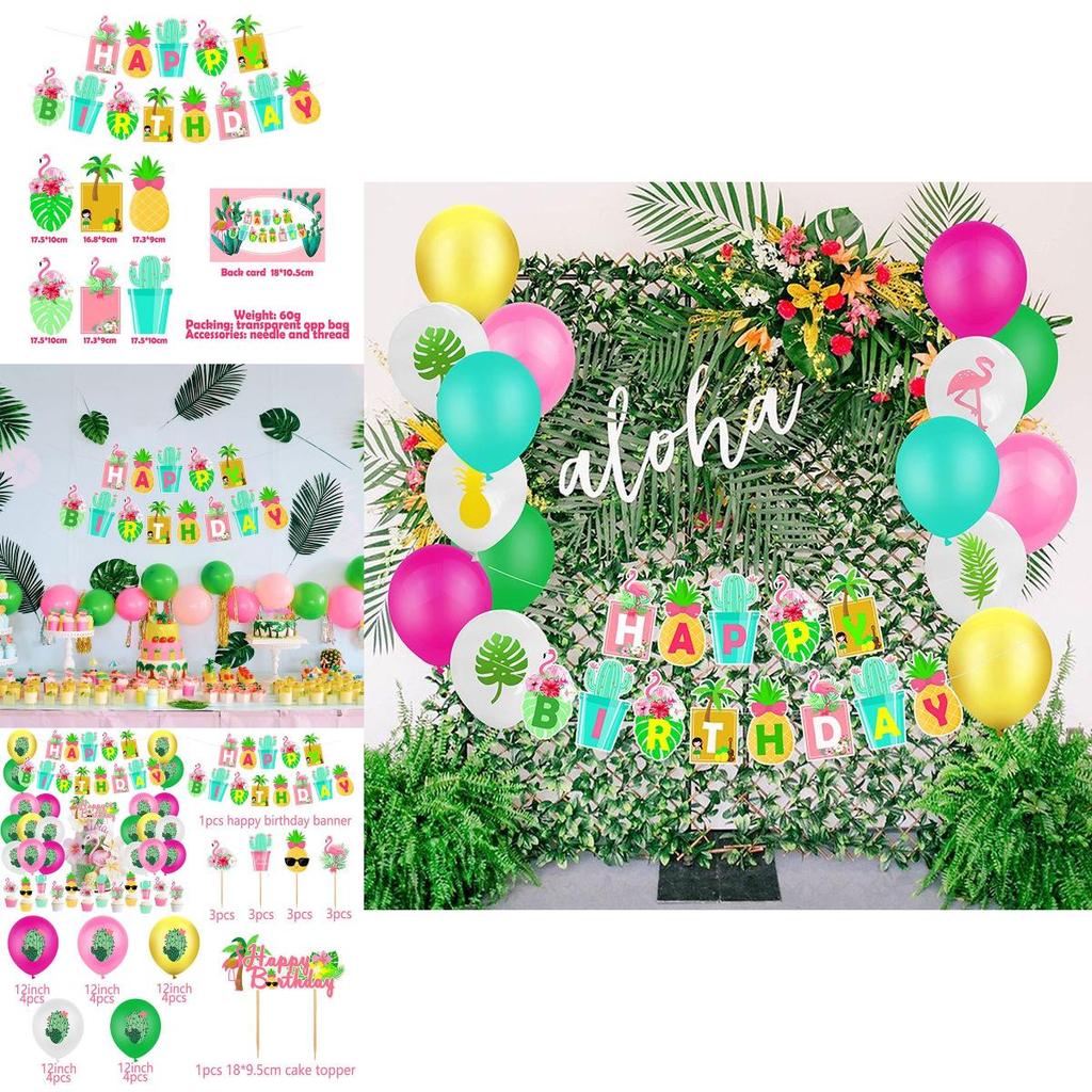 Vibrant Hawaiian Flamingo Cactus Pineapple Coconut Balloon Decoration For Festive Parties