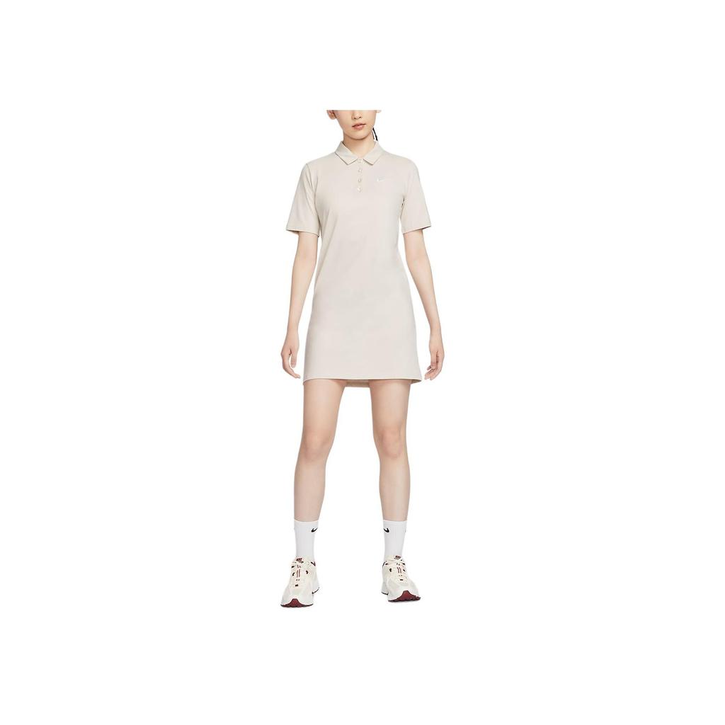 Nike Sportswear Printed Logo Soft Solid Color Polo Dress Women Dresses Light-Red White HJ8149-104