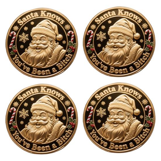 You Ain't Getting Shit Coin Funny Santa Claus Middle Finger Coin Novelty Metal Christmas Commemorative Challenge Coin Gag Gift for Friends