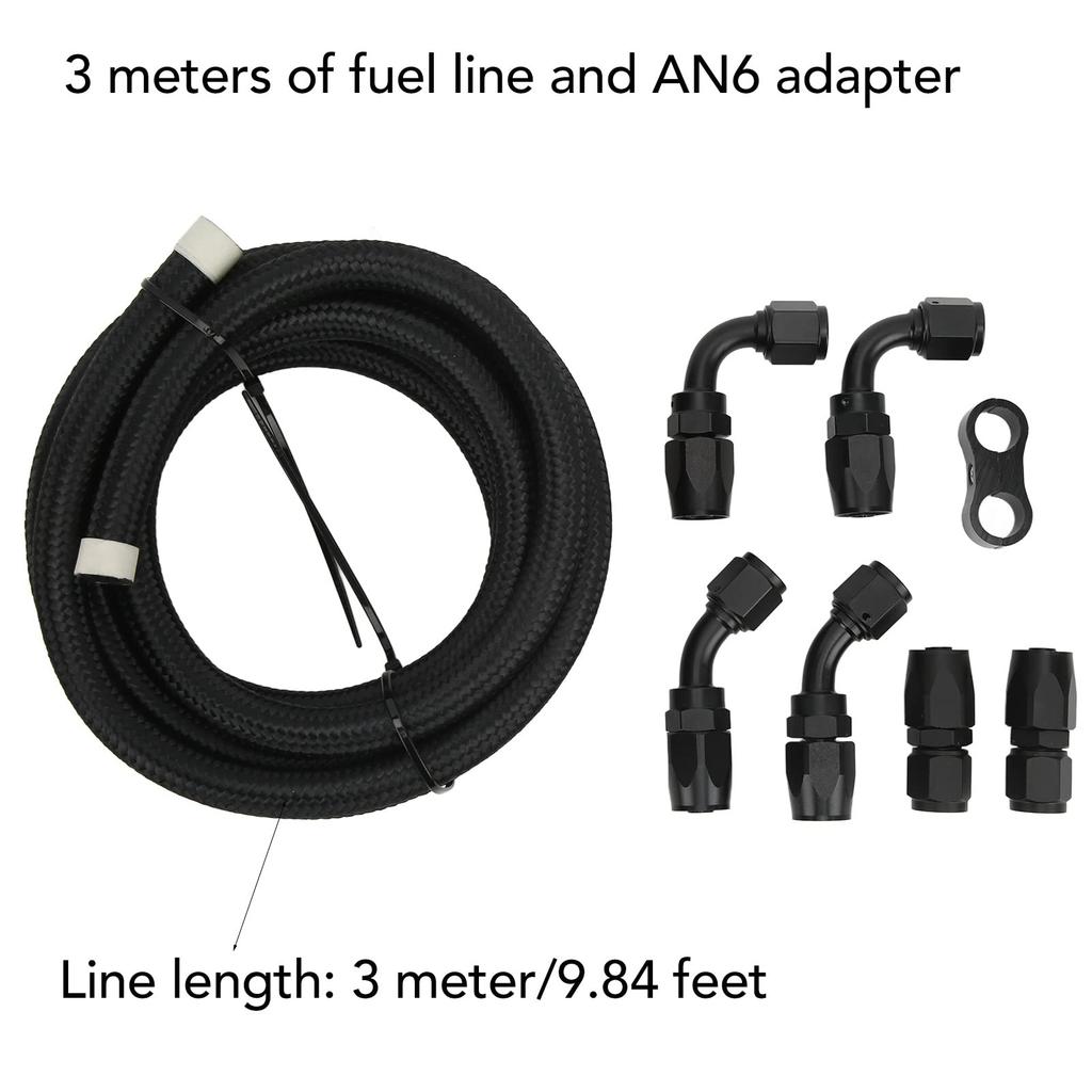3 Meter Fuel Line Hose Kit AN6 Hose Fitting Adapter Aluminum Nylon Braided Diesel for