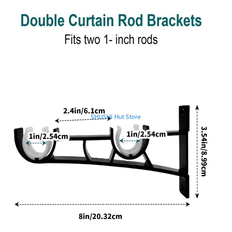 Curtain Rod Bracket,Adjustable Curtain Rod Holder,Double Curtain Brackets Wall Mount Curtain Rod Hook for Living Room D57B