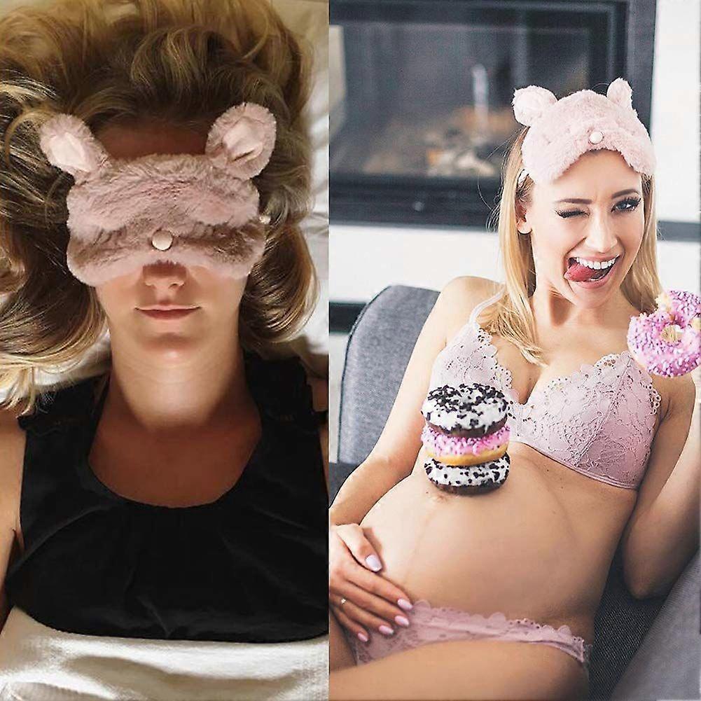 Women Plush Rabbit Eye Mask Cute Sleeping Blindfold Eye Cover Fuzzy Bunny Ear Eyeshade for Travel Nap Night Sleeping Blinder (Pink Rabbit)