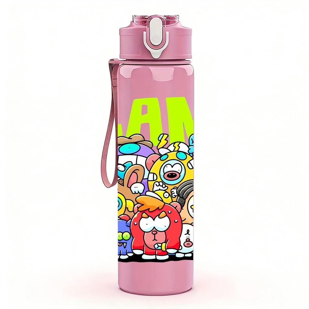 1PC 3 LAND Text Graffiti Collage Print 750ml Color Plastic Sports Water Bottle Leakproof Flip Straw Lid Suitable for Sports Office Home Use