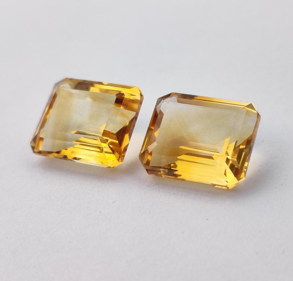 2 Pieces Emerald Cut Natural Citrine Faceted Gemstone, Loose 19.45 Carat Gemstone, 14x12x7 mm Size.